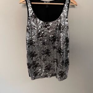Women's Hot Topic vintage Y2K Crossbone Sequence Black and Silver Tank Top large
